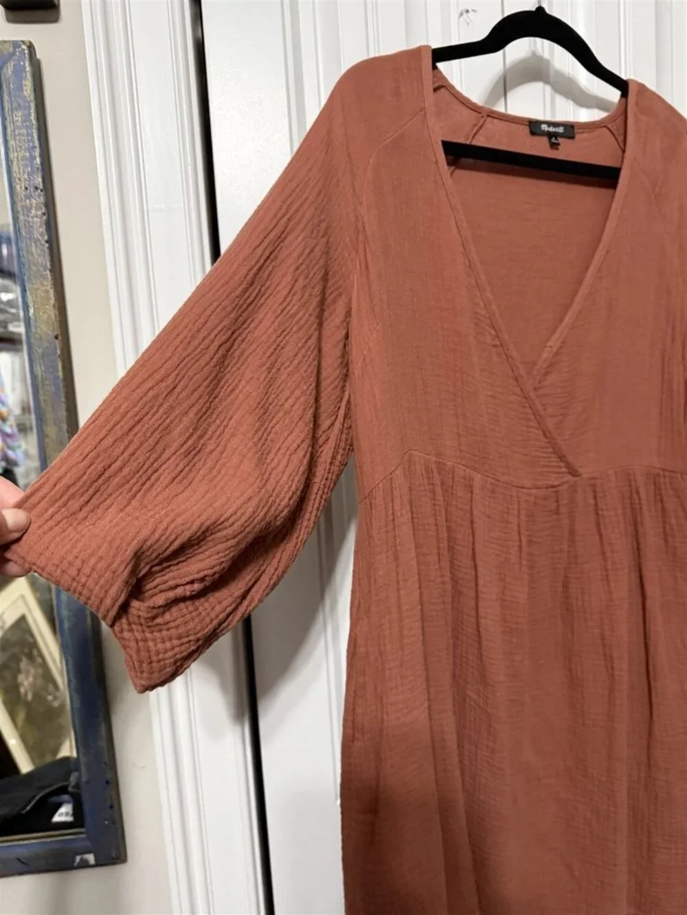 Madewell Dress Medium Crisscross Style Puff Sleeve Terracotta